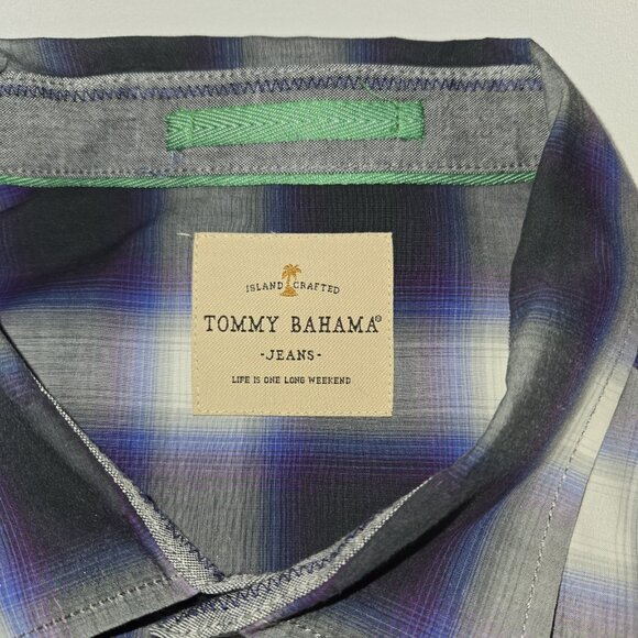 Tommy Bahama Jeans Mens Plaid Purple Black Button Up Long Sleeved Shirt XL Work - Picture 2 of 9